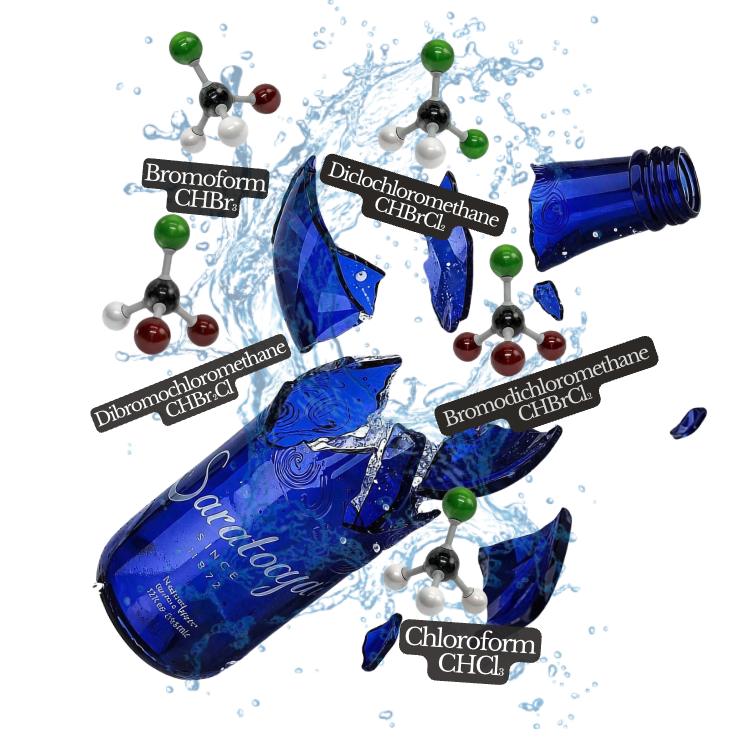 Saratoga bottle with disinfection byproduct molecules